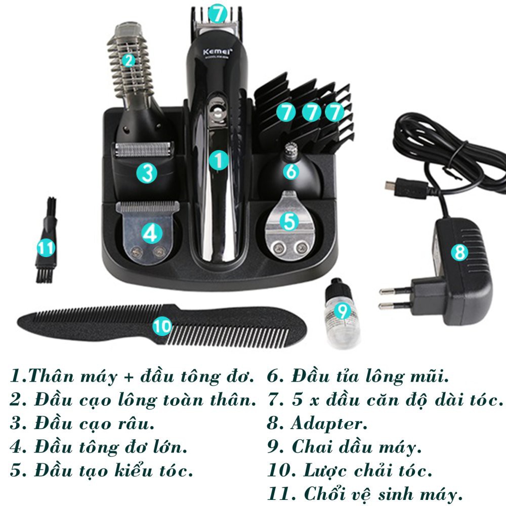 Tông Đơ Cắt Tóc 6 Trong 1 Kemei KM-600 Công Suất 5W