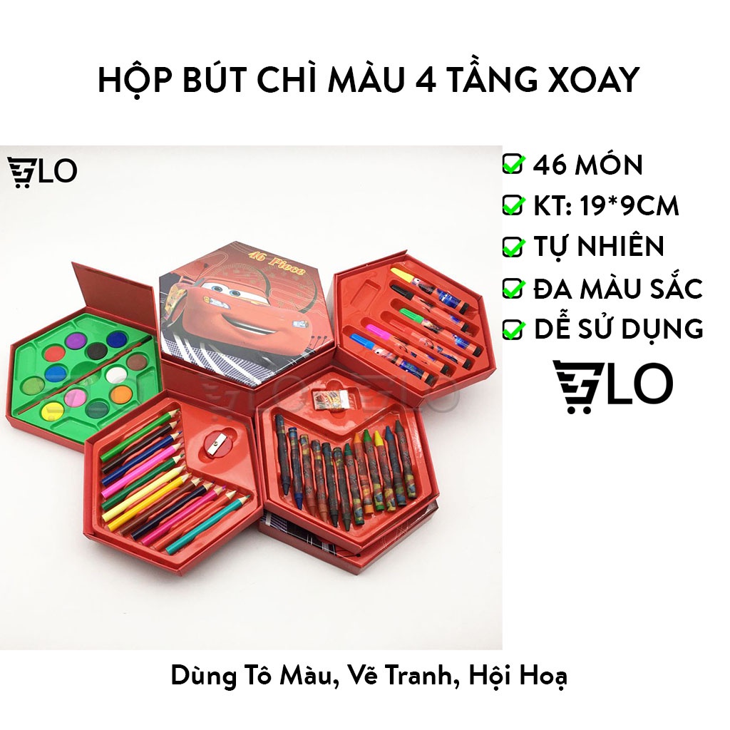Hộp Bút Chì Màu 4 Tầng Xoay Có 46 món