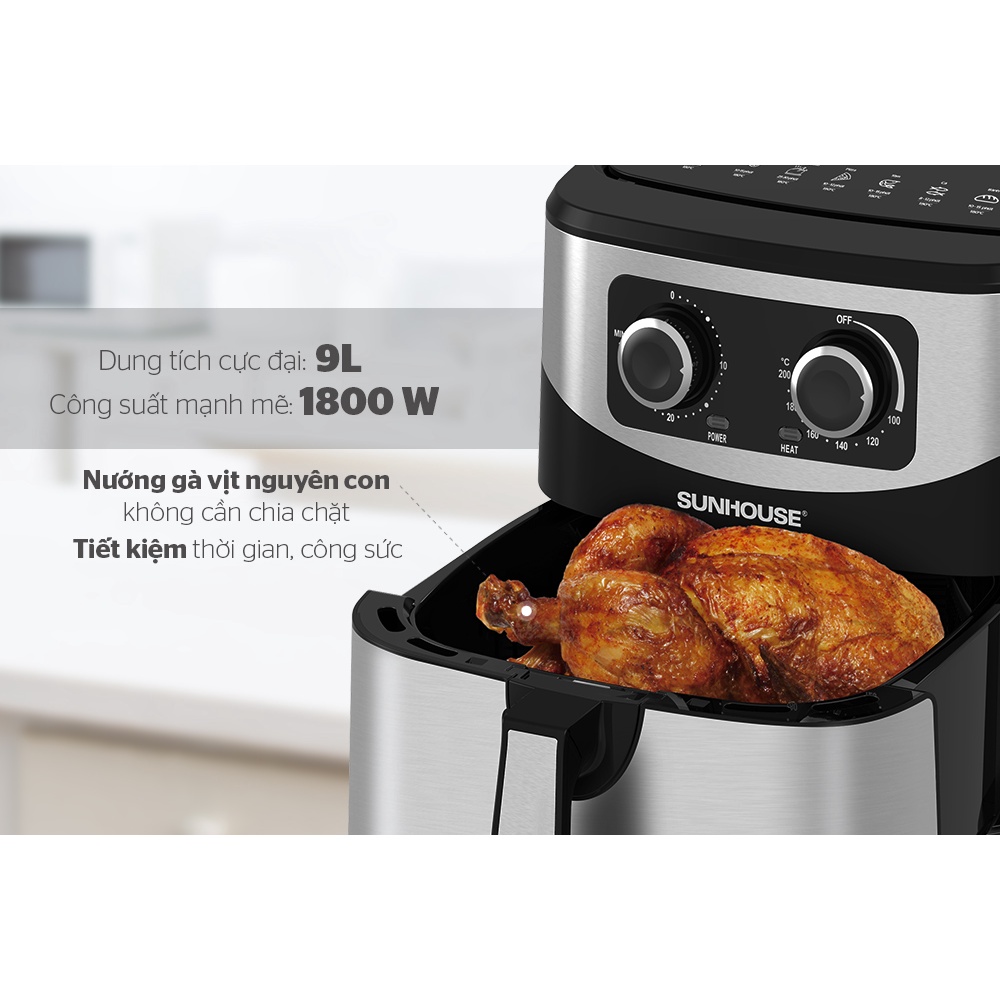Nồi chiên không dầu Sunhouse 9 lít SHD4035 - Model mới 4.2022 - Bảo hành chính hãng 12 tháng toàn quốc