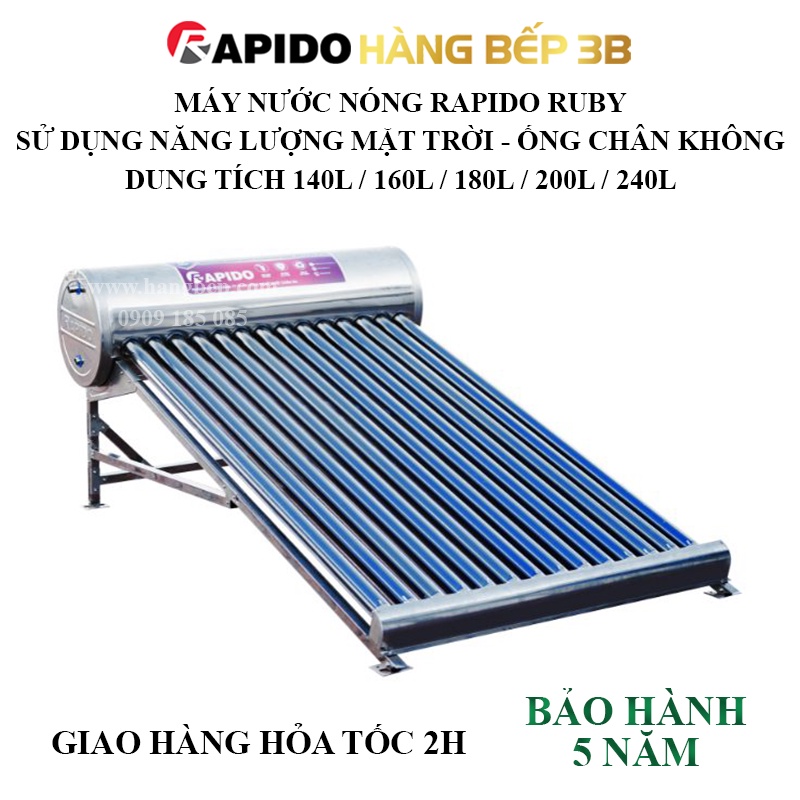 Máy nước nóng năng lượng mặt trời Rapido RUBY sử dụng ống thủy tinh thu nhiệt chân không - Hàng Bếp 3B
