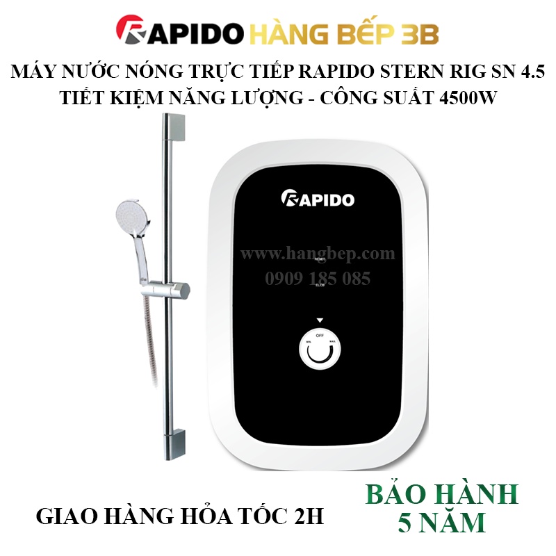 Máy nước nóng trực tiếp Rapido Stern RIG-SN 4.5 tiết kiệm năng lượng - Kèm vòi sen cao cấp - Hàng Bếp 3B