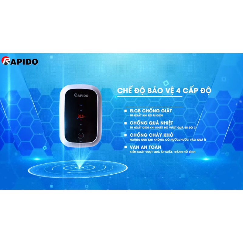 Máy nước nóng trực tiếp Rapido Stern RIG-SN 4.5 tiết kiệm năng lượng - Kèm vòi sen cao cấp - Hàng Bếp 3B