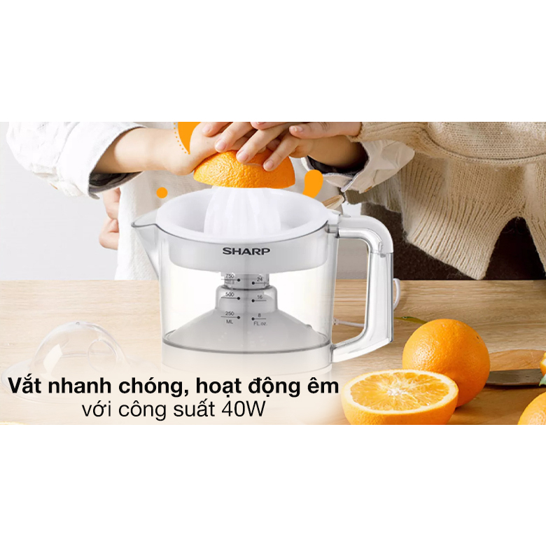 Máy vắt cam Sharp EJ-J407-WH - Dung tích 750ml - Tự động đảo chiều vắt - Bảo hành 12 tháng - Hàng Bếp 3B