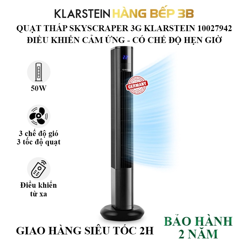 Quạt tháp Klarstein Skyscraper 3G Turmventilator màu trắng/xám/đen - Nhập khẩu từ Đức - Hàng Bếp 3B