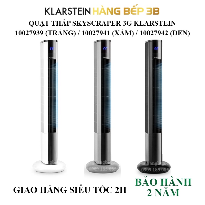 Quạt tháp Klarstein Skyscraper 3G Turmventilator màu trắng/xám/đen - Nhập khẩu từ Đức - Hàng Bếp 3B