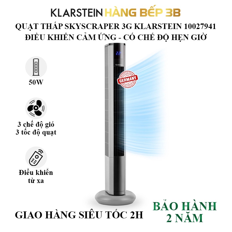 Quạt tháp Klarstein Skyscraper 3G Turmventilator màu trắng/xám/đen - Nhập khẩu từ Đức - Hàng Bếp 3B