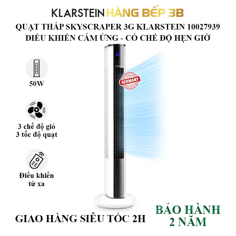 Quạt tháp Klarstein Skyscraper 3G Turmventilator màu trắng/xám/đen - Nhập khẩu từ Đức - Hàng Bếp 3B