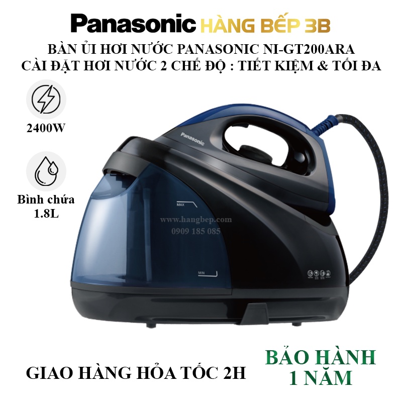 Bàn ủi hơi nước Panasonic NI-GT200ARA/NI-GT500NRA - Màu xanh/nâu - Công suất 2400W - Hàng Bếp 3B