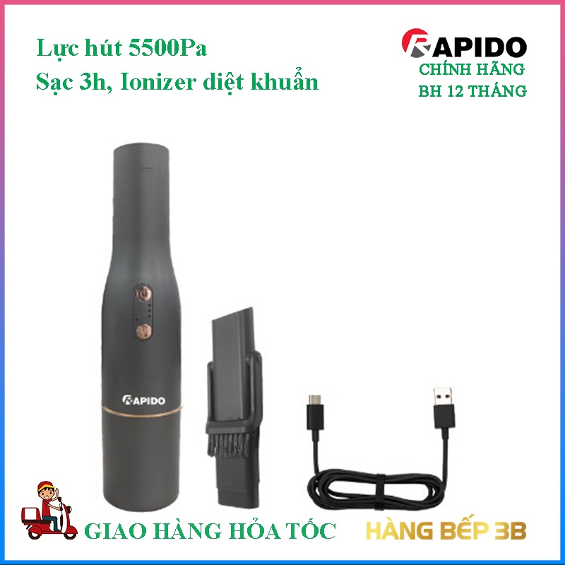 Máy hút bụi cầm tay Rapido RVC-70P - Hàng Bếp 3B - hút xe hơi