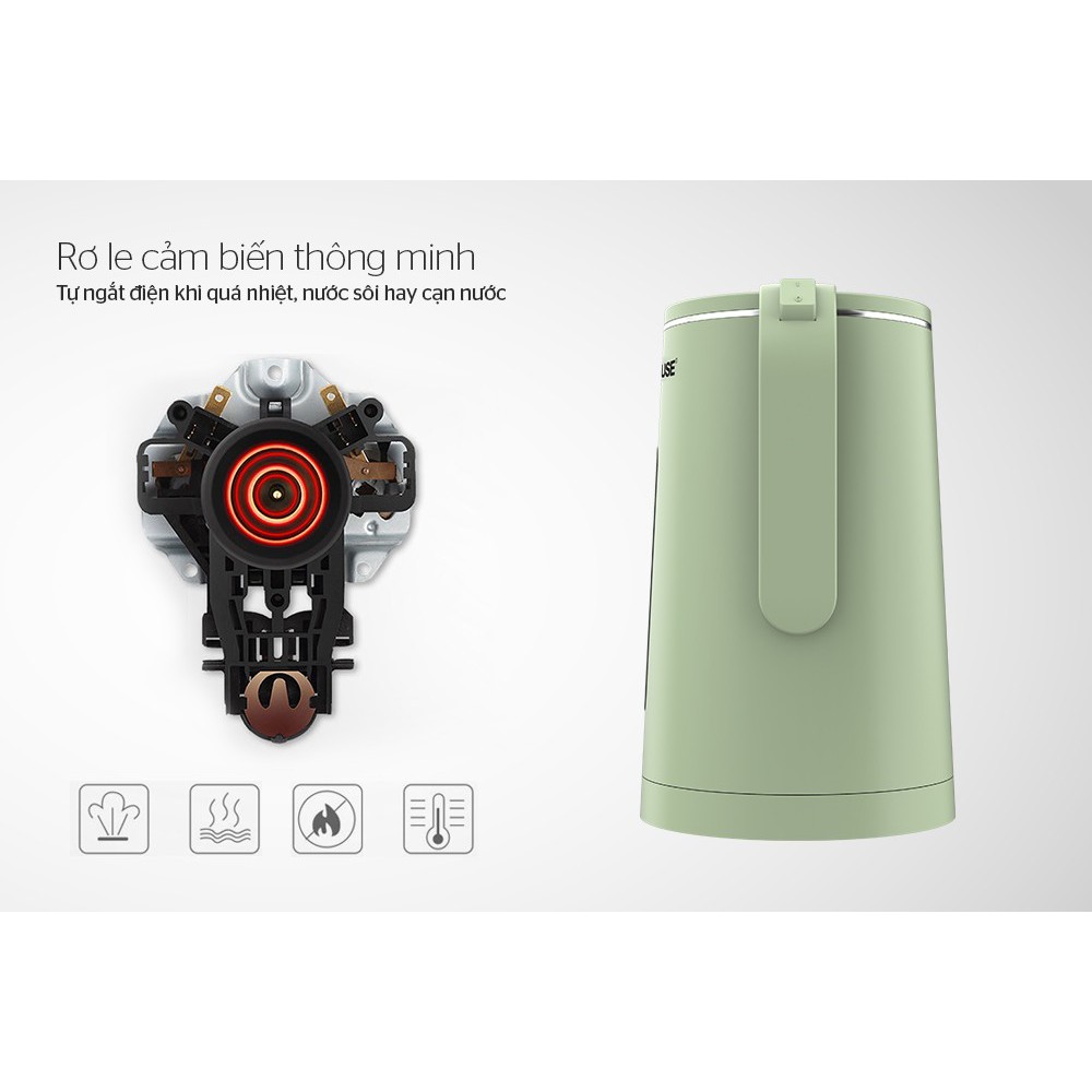 Bình đun nước siêu tốc inox 2 lớp 1.8 lít Sunhouse SHD1353/1351 - Bảo hành chính hãng 12 tháng toàn quốc