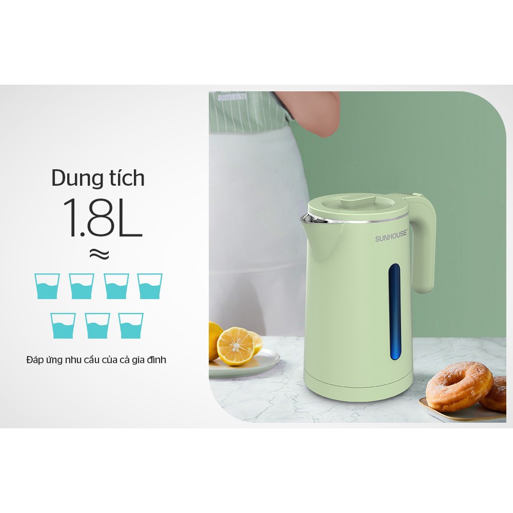 Bình đun nước siêu tốc inox 2 lớp 1.8 lít Sunhouse SHD1353/1351 - Bảo hành chính hãng 12 tháng toàn quốc