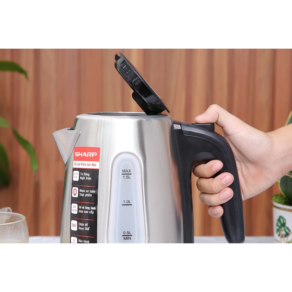 Bình đun siêu tốc Sharp 1.5 lít EKJ-15EVS-ST - Bảo hành chính hãng 12 tháng toàn quốc