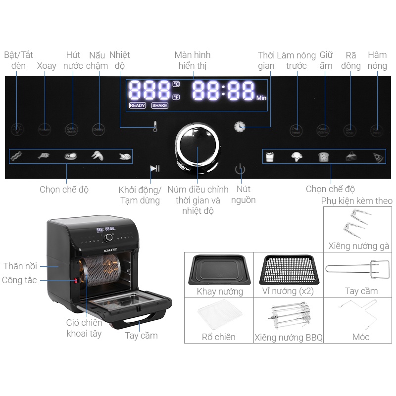 Nồi chiên không dầu Kalite 12 lít Q12 - Hàng chính hãng bảo hành 24 tháng 9 (Freeship Tphcm)