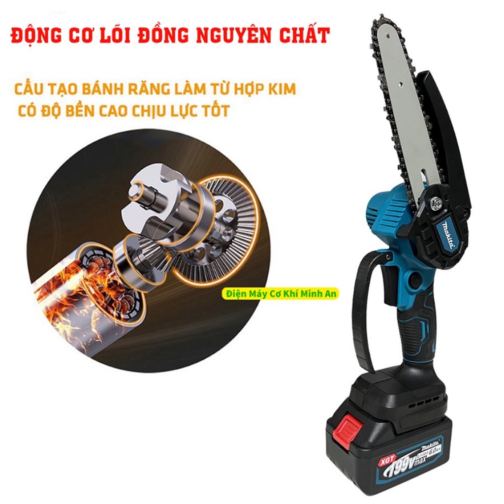 Máy cưa xích dùng pin, máy cưa xích cầm tay MAKITA 199v cắt gỗ tỉa cành cực bén