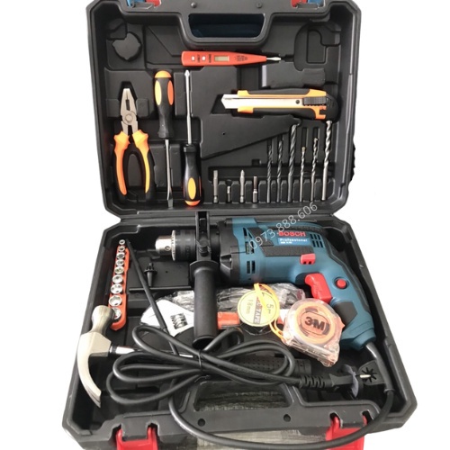 Máy khoan điện Bosch, máy khoan tường sắt gỗ 13 ly RE full đồ nghề gia đình tặng kèm phụ kiện 45 chi tiết