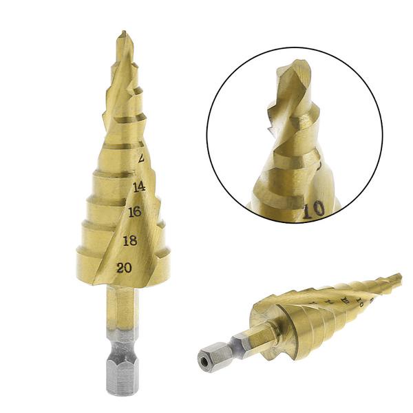 Mũi khoan tháp xoắn mạ titan, mũi khoan tháp tầng bước titanium khoan sắt, tôn cao cấp