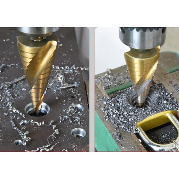 Mũi khoan tháp xoắn mạ titan, mũi khoan tháp tầng bước titanium khoan sắt, tôn cao cấp
