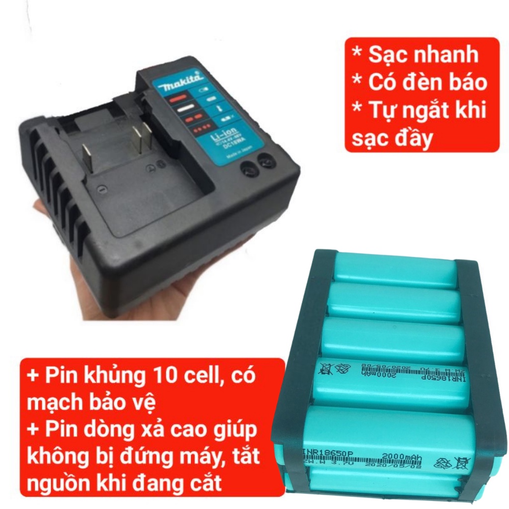 Máy mài pin Makita 199v, động cơ không chổi than, tặng lưỡi cưa xích