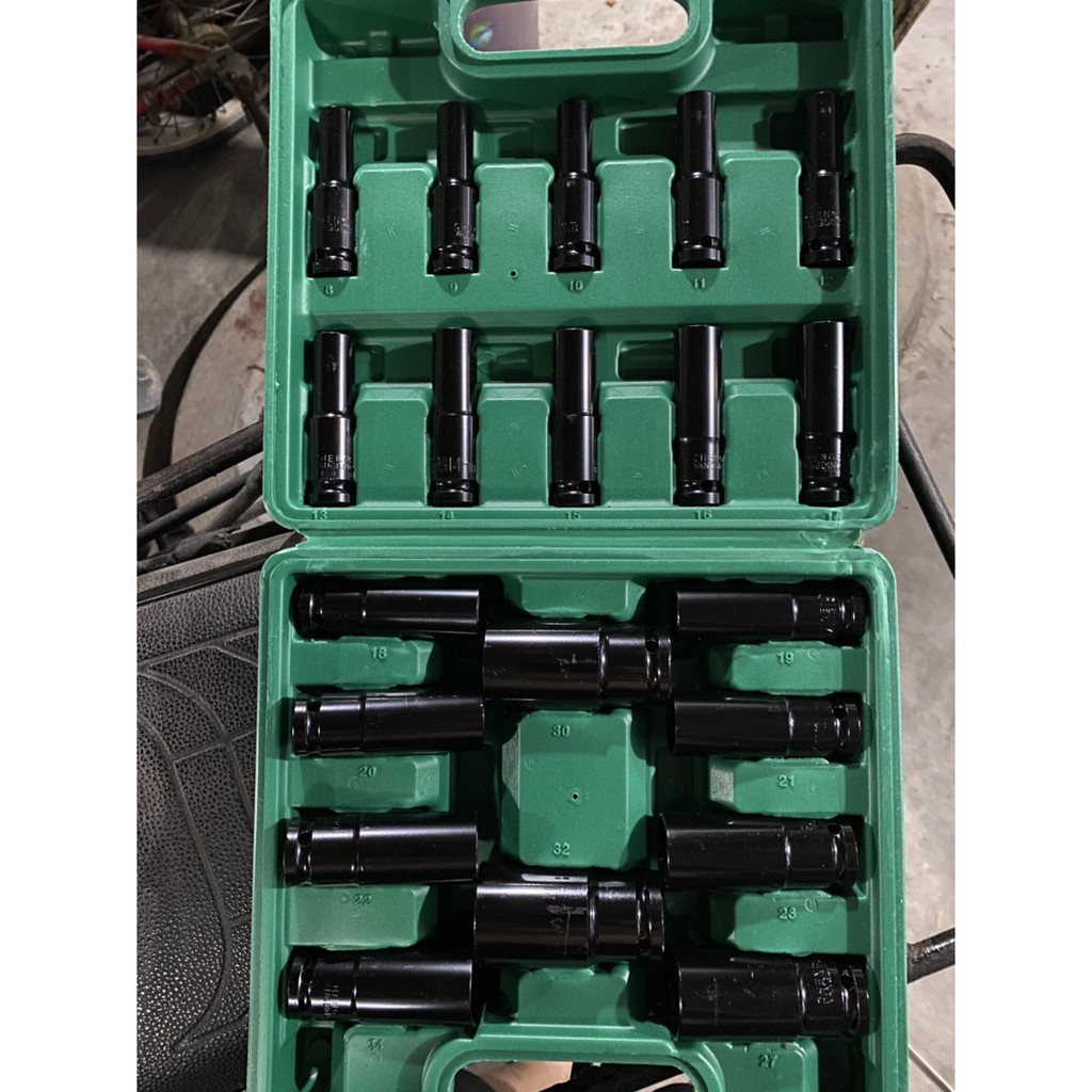 Bộ đầu khẩu dài, đầu tuýp 1/2 Inch 20 món dùng cho máy siết bulong 8-32, hàng cao cấp chống han rỉ chống vỡ