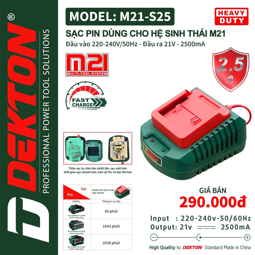Sạc Pin Dekton M21-S25 2500mAh siêu nhanh thế hệ mới 2023