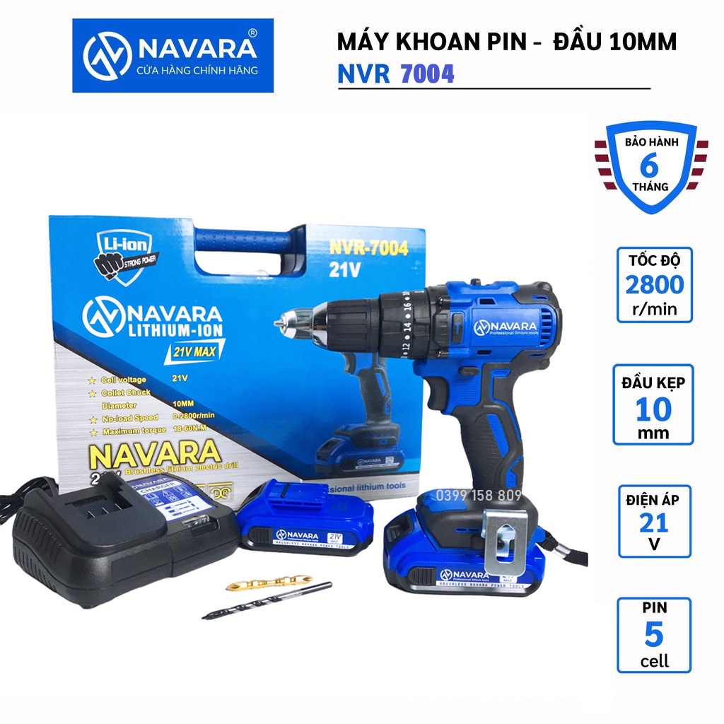 Máy khoan dùng pin 21v 3 Chức Năng Navara 7004 Động cơ Không Chổi Than Đầu 10 ly