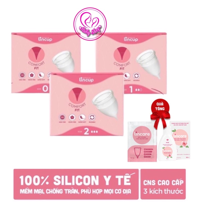 [Tặng kèm quà]Cốc nguyệt san Lincup Mỹ mới chính hãng, cốc mềm mại,chống tràn, đủ 3 size