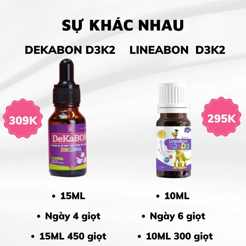Vitamin D3K2 Dekabon 15ml - Bổ sung DHA, Vitamin, hấp thụ canxi tốt đa cho bé + quà
