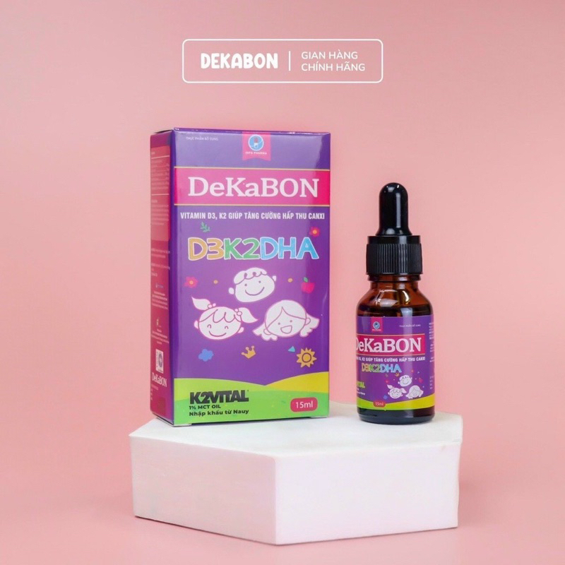 Vitamin D3K2 Dekabon 15ml - Bổ sung DHA, Vitamin, hấp thụ canxi tốt đa cho bé + quà