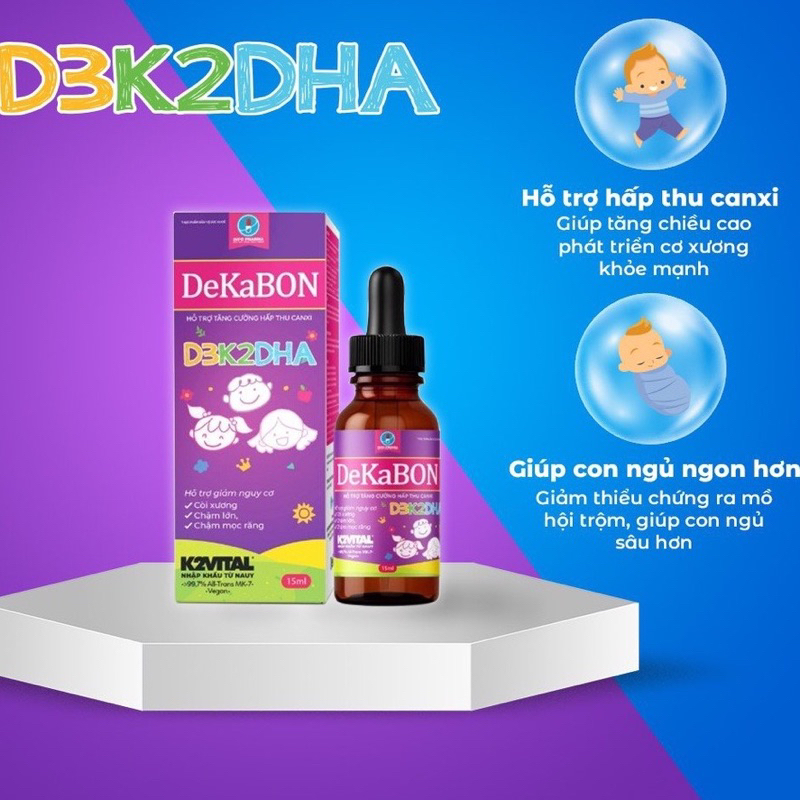 Vitamin D3K2 Dekabon 15ml - Bổ sung DHA, Vitamin, hấp thụ canxi tốt đa cho bé + quà