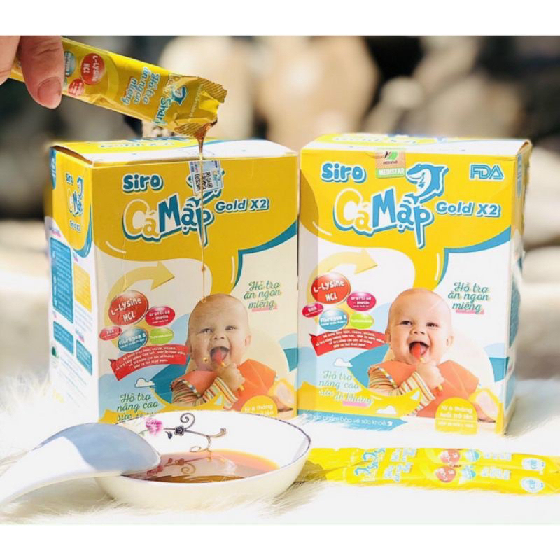 Combo 2 hộp siro cá mập gold x2 dành cho bé từ 6 tháng tuổi - Bé ăn khỏe, ngủ ngon,tăng cân tốt + quà