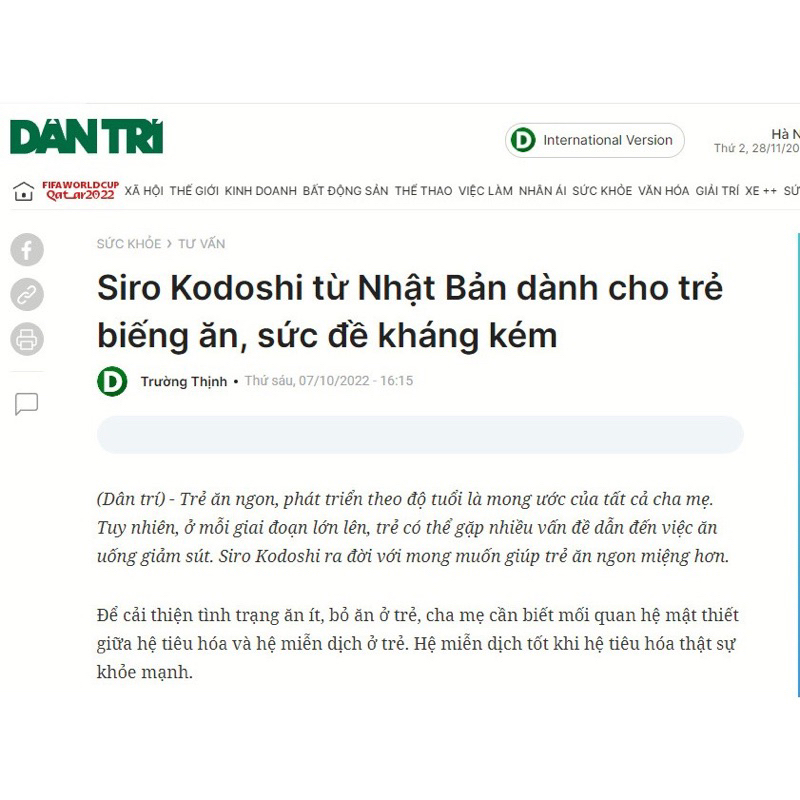 Combo 2 chai siro ăn ngon cho bé Kodoshi 100ml - Hết biếng ăn, bé ăn khỏe tăng cân, tăng đề kháng