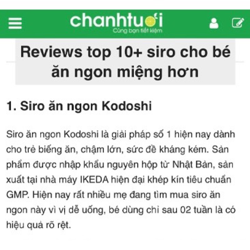 Combo 2 chai siro ăn ngon cho bé Kodoshi 100ml - Hết biếng ăn, bé ăn khỏe tăng cân, tăng đề kháng