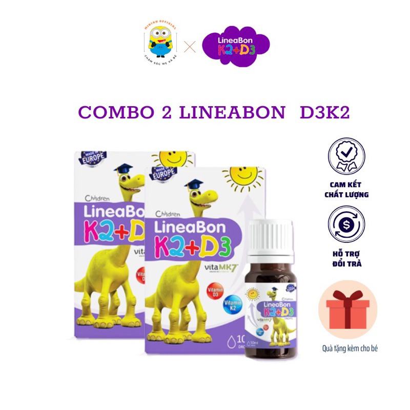 Combo 2 chai Lineabon K2+D3 chính hãng date mới - Hỗ trợ bé phát triển chiều cao tối ưu