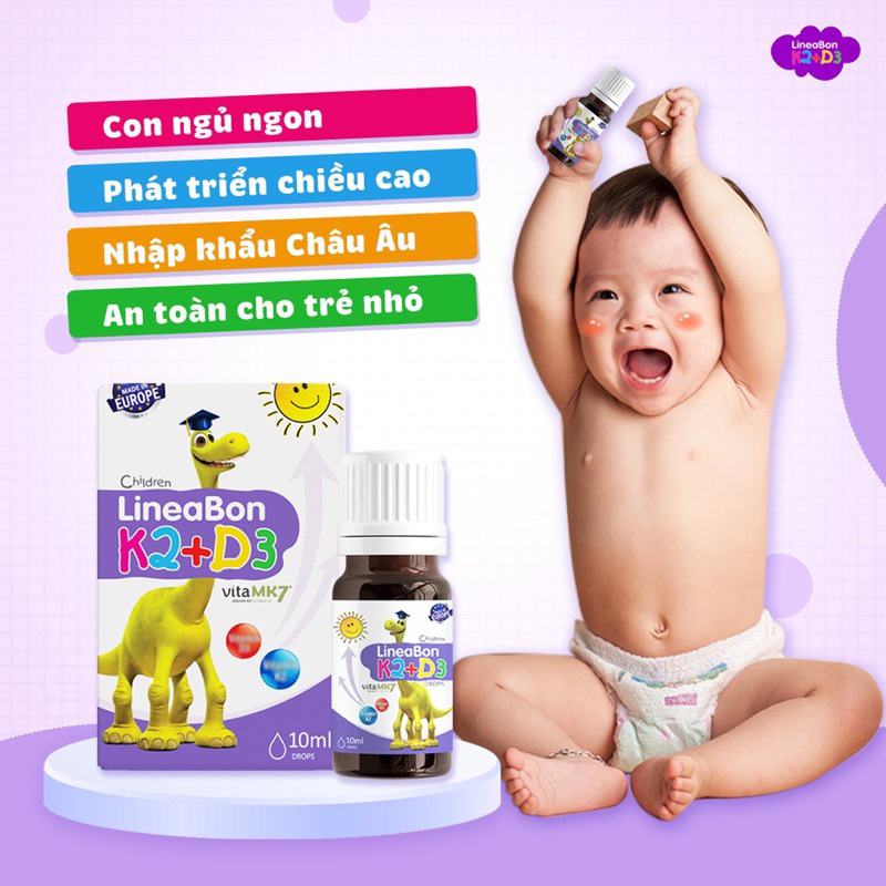 Combo 2 chai Lineabon K2+D3 chính hãng date mới - Hỗ trợ bé phát triển chiều cao tối ưu