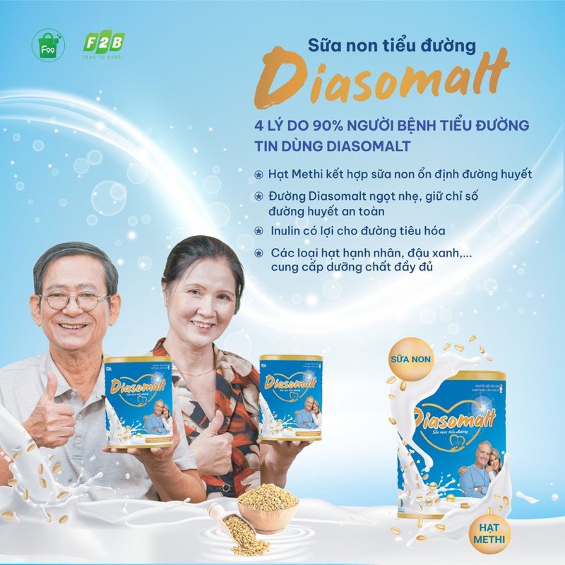 Combo 2 lon tiểu đường Diasomalt 850g chính hãng giá tốt