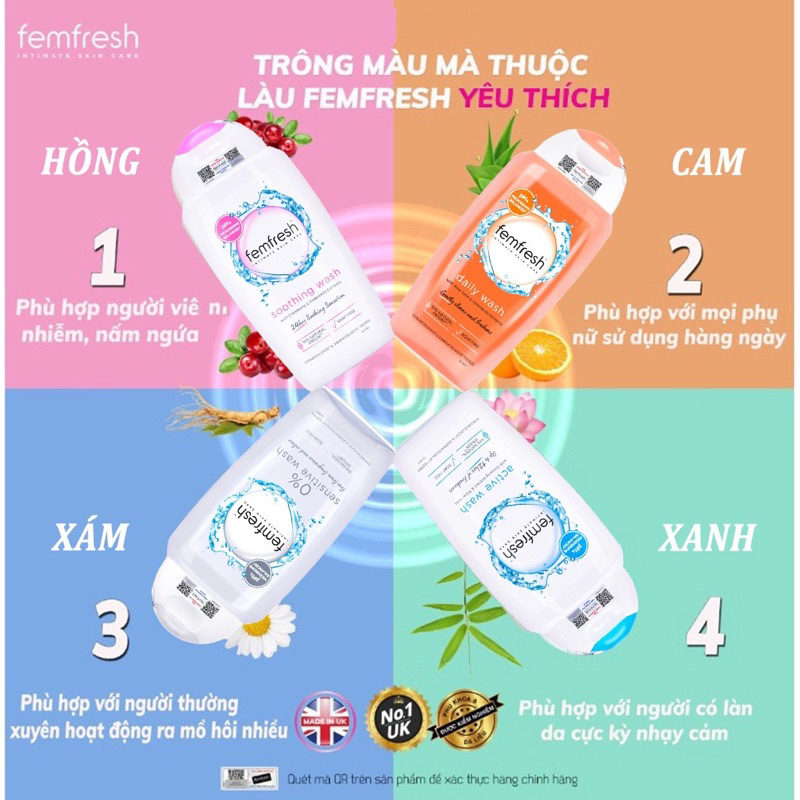 [Che tên] Dung dịch vệ sinh phụ nữ Femfresh 250ml cao cấp nhập khẩu Anh Quốc + gói tăm bông