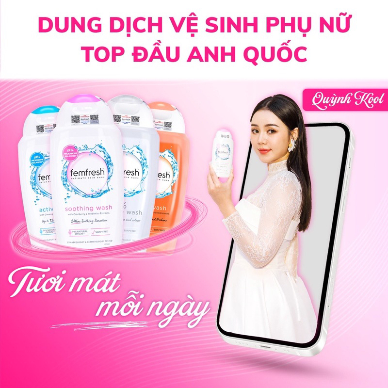 [Che tên] Dung dịch vệ sinh phụ nữ Femfresh 250ml cao cấp nhập khẩu Anh Quốc + gói tăm bông