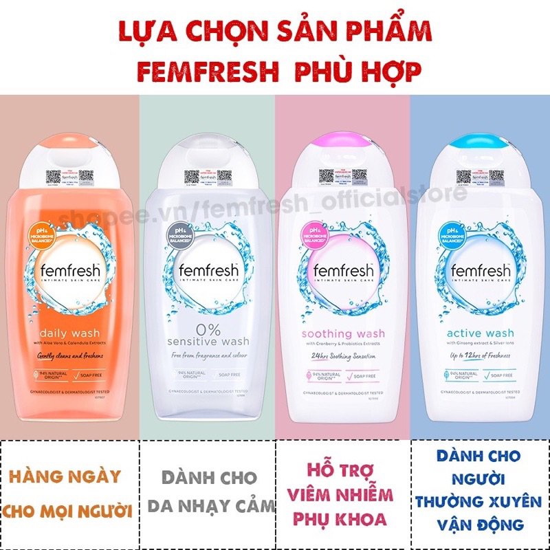 [Che tên] Dung dịch vệ sinh phụ nữ Femfresh 250ml cao cấp nhập khẩu Anh Quốc + gói tăm bông