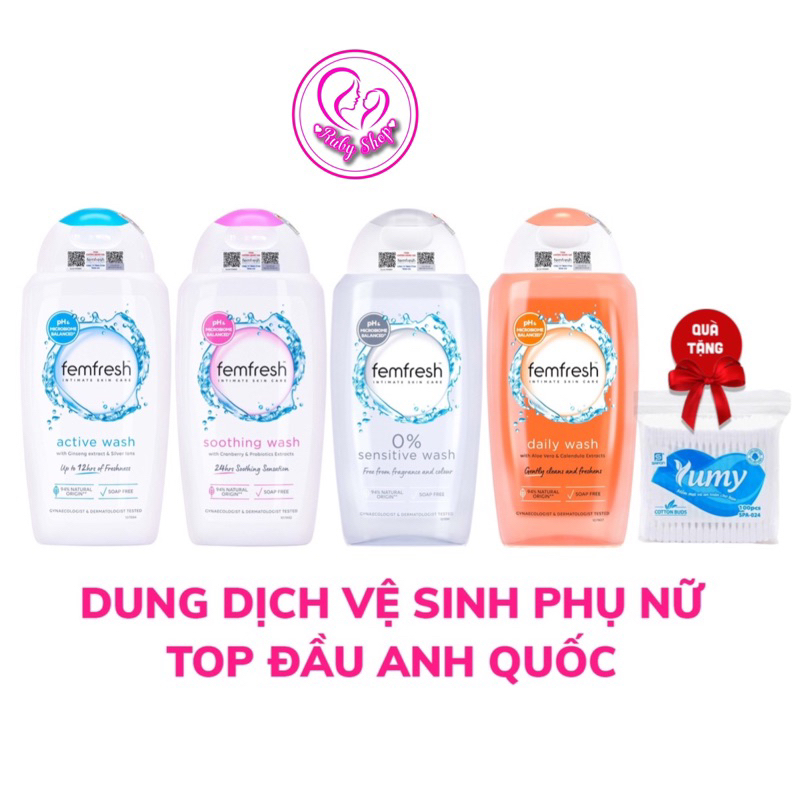 [Che tên] Dung dịch vệ sinh phụ nữ Femfresh 250ml cao cấp nhập khẩu Anh Quốc + gói tăm bông