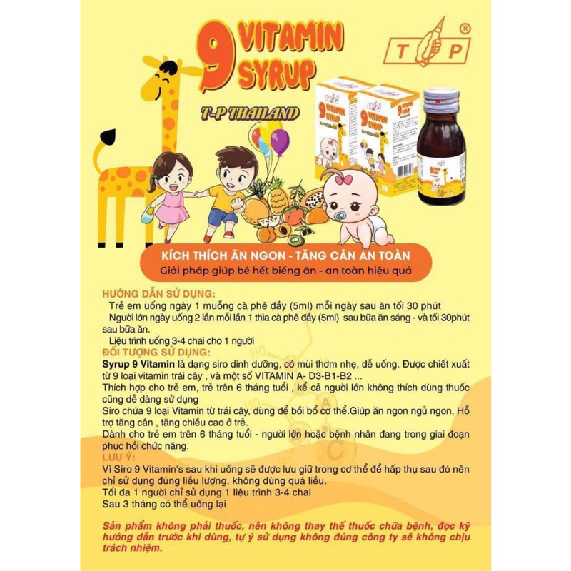 Combo 2 hộp siro tăng cân 9 vitamin TP Thái Lan chính hãng giá tốt - Dùng được cho bé từ 6 tháng tuổi