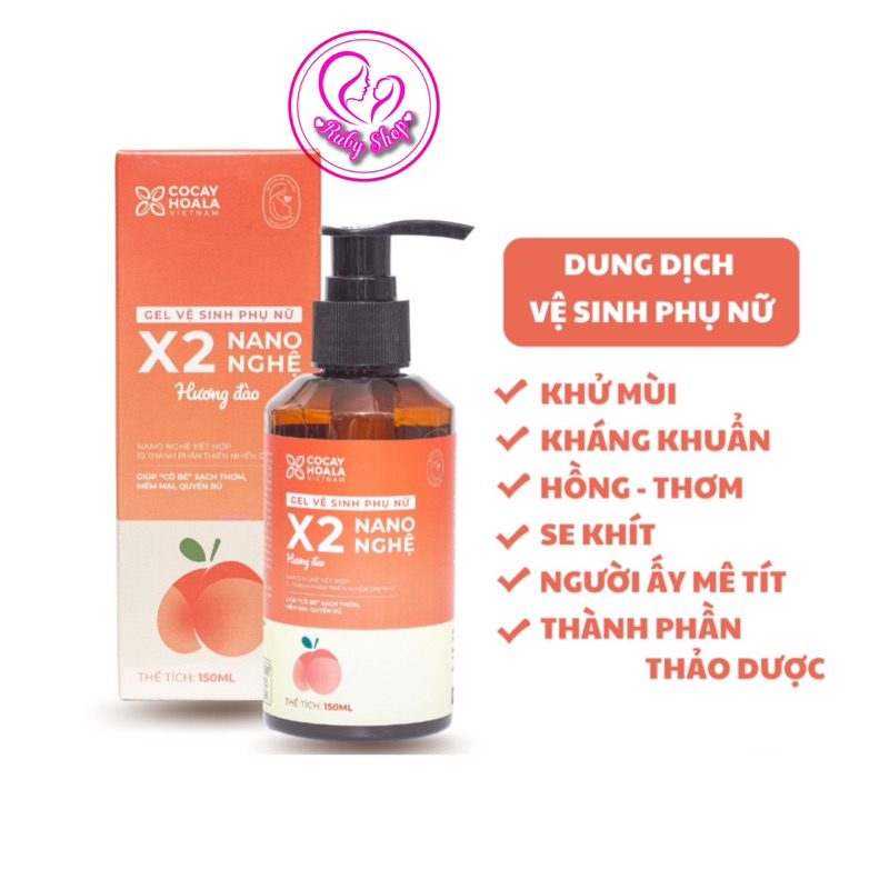 Dung dịch vệ sinh phụ nữ Gel X2 Nano nghệ hương đào - Giúp hồng, se khít, thơm