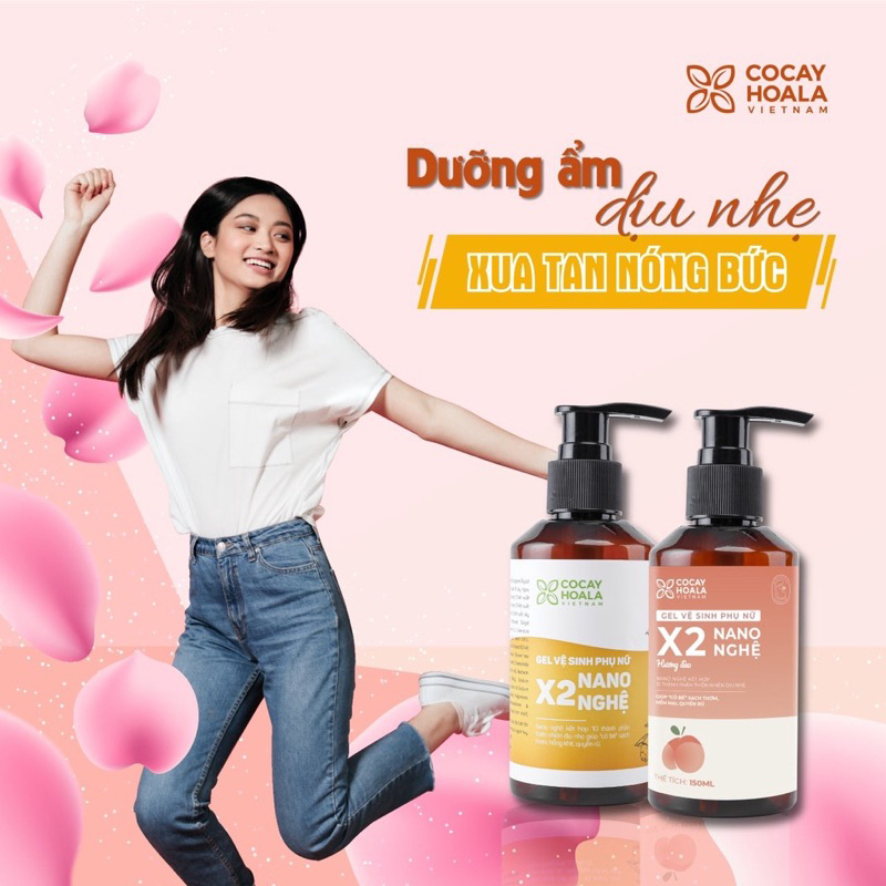 Dung dịch vệ sinh phụ nữ Gel X2 Nano nghệ hương đào - Giúp hồng, se khít, thơm