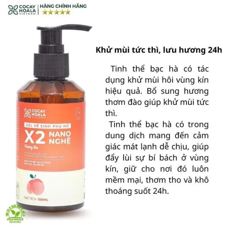 Dung dịch vệ sinh phụ nữ Gel X2 Nano nghệ hương đào - Giúp hồng, se khít, thơm