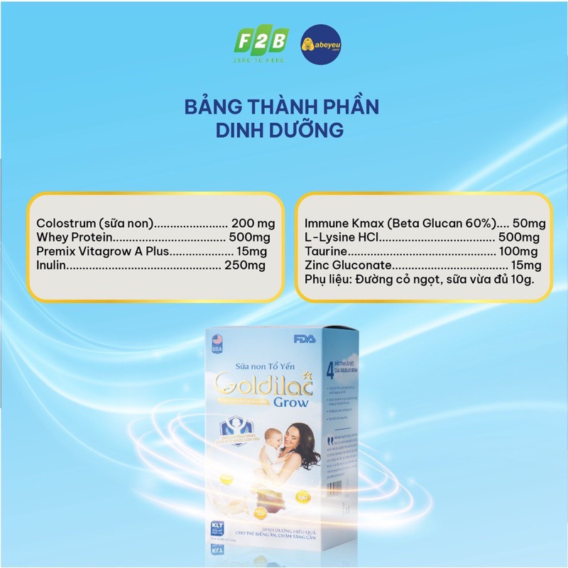 [Mua 3 tặng 1] Sữa non tổ Yến Goldilac Grow gói 14g hộp 28 gói chính hãng - Giúp bé ăn khỏe ngủ ngon, tăng cân tốt