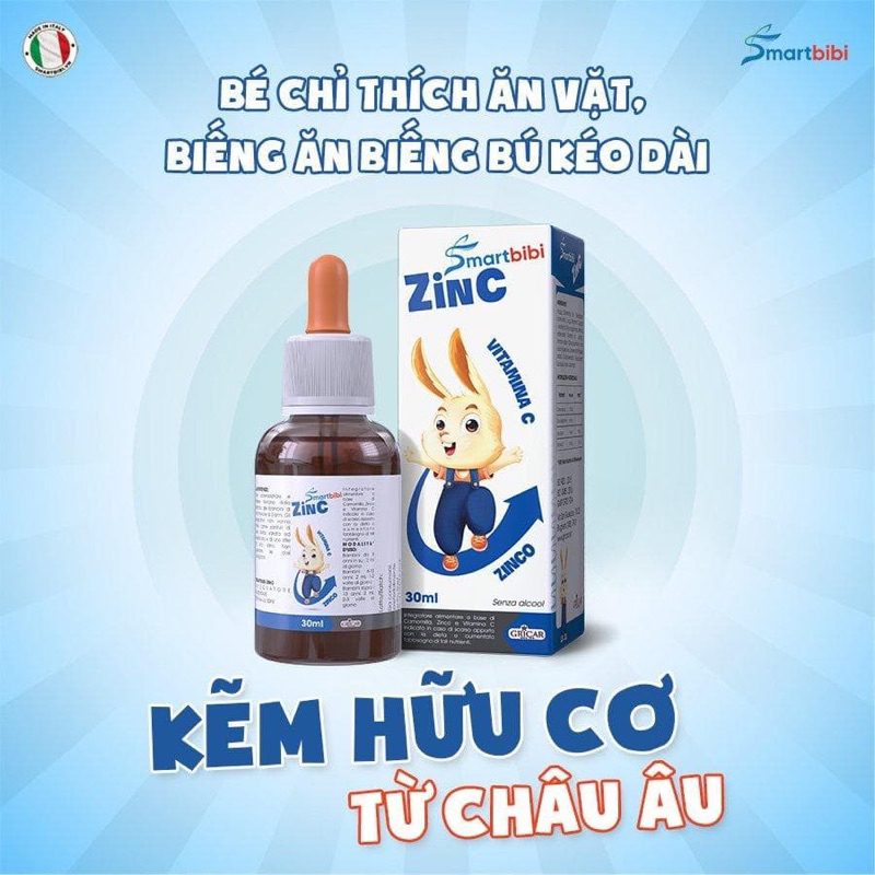 Combo 2 chai siro kẽm hữu cơ cho bé Smartbibi ZinC lọ 30ml - Cải thiện biếng ăn, tăng đề kháng cho bé