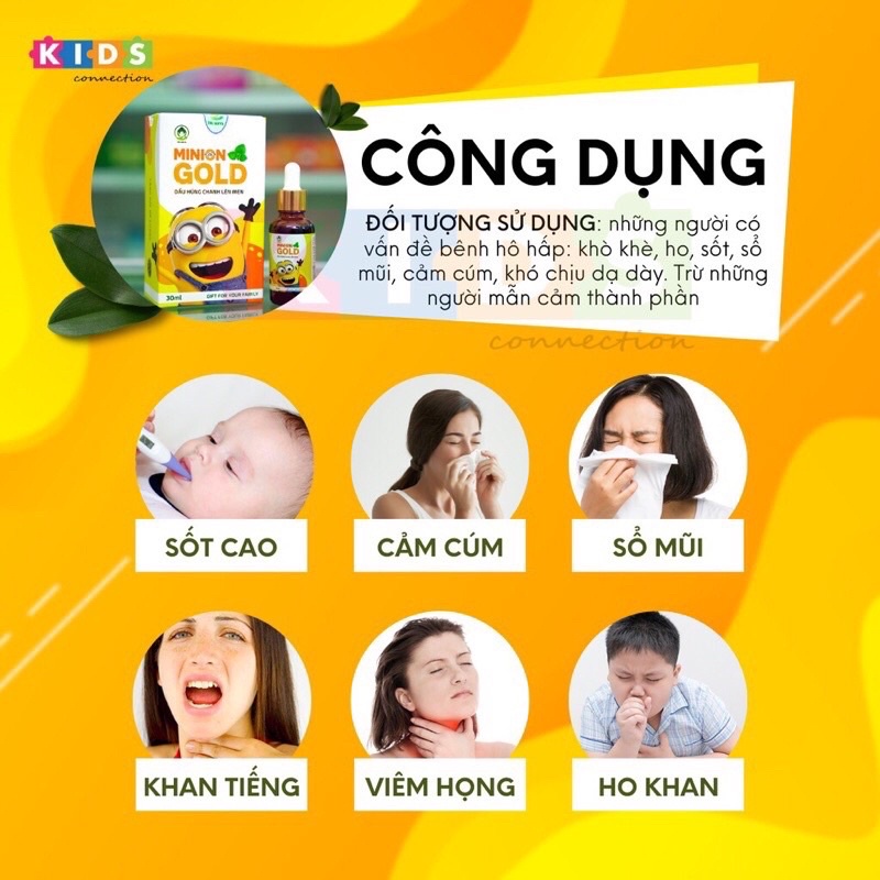 Combo sỉ 5 hộp dầu húng chanh Minion chính hãng date mới - Bé hết ho, sổ mũi, viêm họng, tăng đề kháng tốt