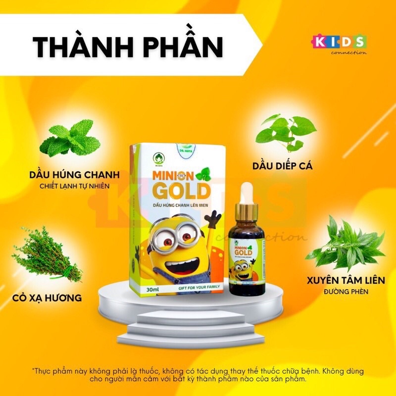 Combo 2 hộp dầu húng chanh Minion 30ml - Hỗ trợ sổ mũi, ho, viêm họng cho bé, tăng đề kháng