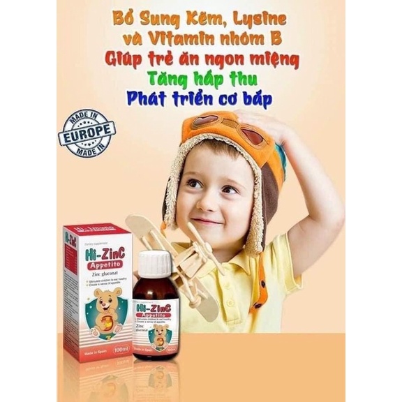Siro kẽm Hi zinc chai 100ml - giúp em ăn ngon miệng, tăng đề kháng, hấp thụ vượt trội + quà gói tăm bông