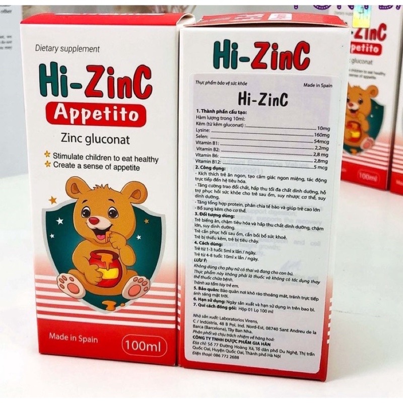 Siro kẽm Hi zinc chai 100ml - giúp em ăn ngon miệng, tăng đề kháng, hấp thụ vượt trội + quà gói tăm bông