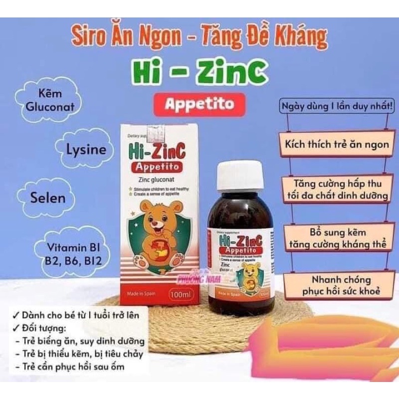 Siro kẽm Hi zinc chai 100ml - giúp em ăn ngon miệng, tăng đề kháng, hấp thụ vượt trội + quà gói tăm bông